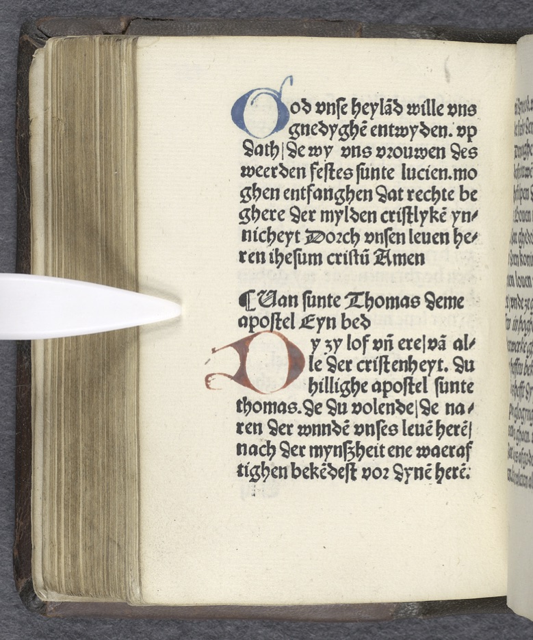 A close-up of an early printed book