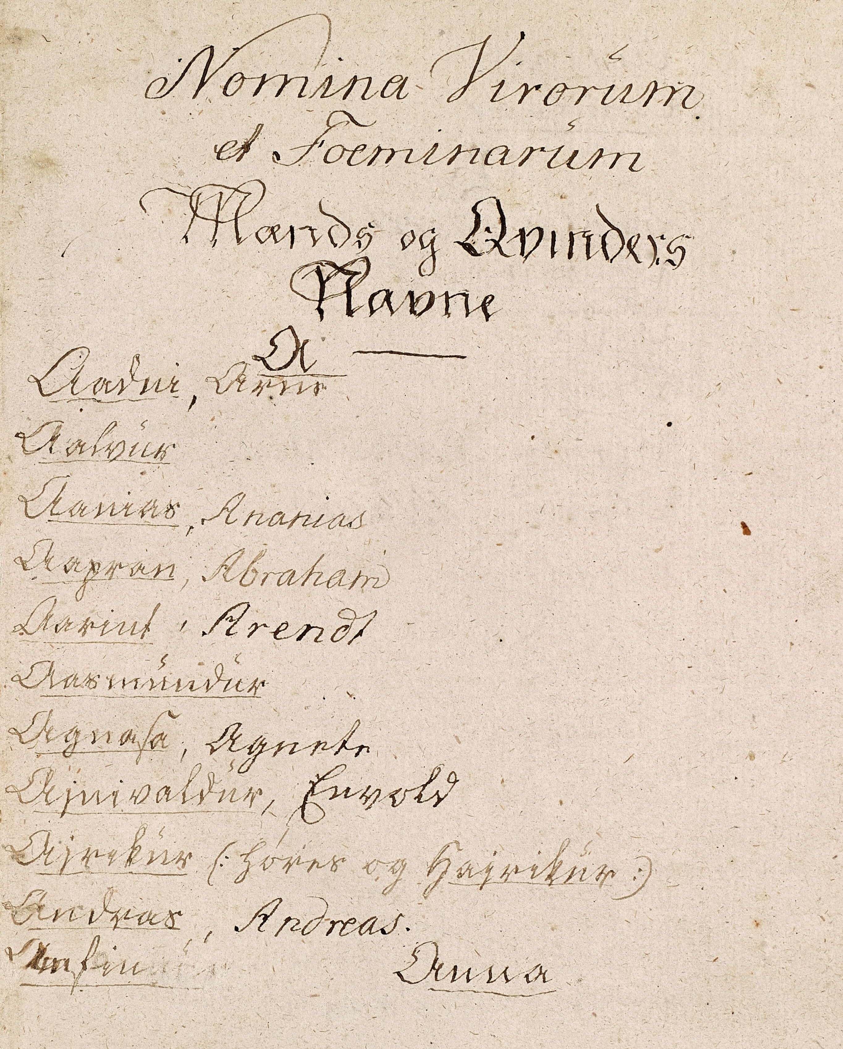 A handwritten name list